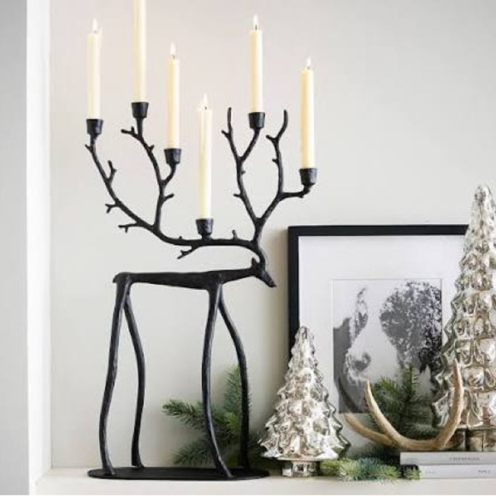 Pottery Barn Reindeer Bronze Taper Holder Centerpiece BN